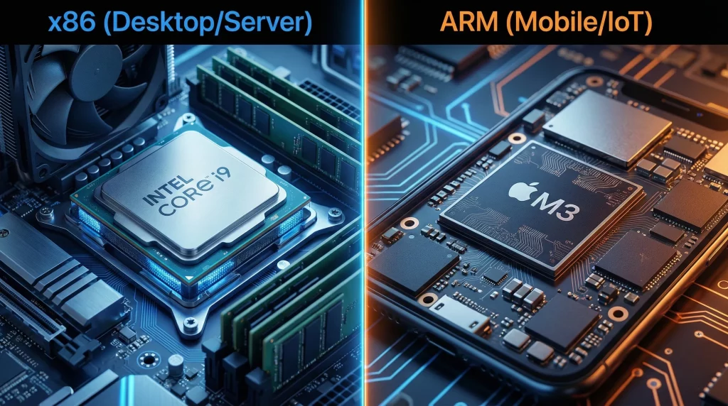 تصویر پردازنده x86 در برابر arm