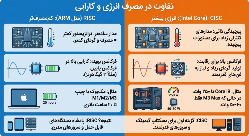 تفاوت مصرف انرژی و کارایی risc و cisc