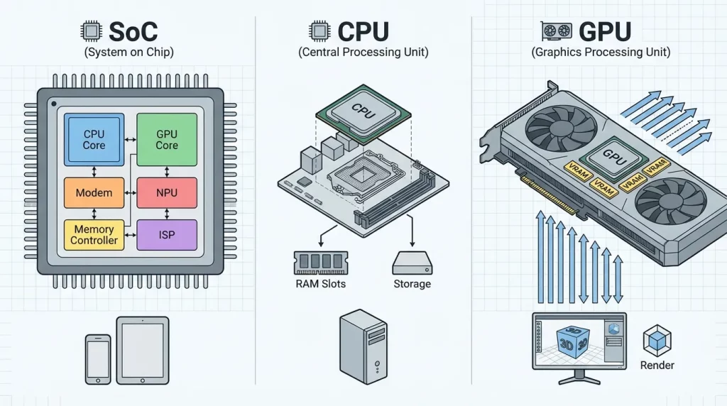 مقایسه soc با gpu و cpu